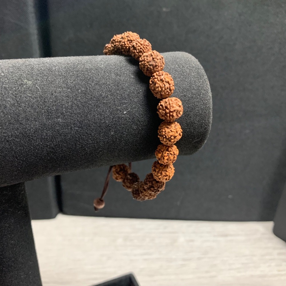 Natural Rudraksha Seed Bead Adjustable Bracelet Brown Boho Yoga Meditation 3620